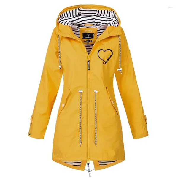 Trench da donna 2024 Cappotto impermeabile Casual Basic All'aperto Impermeabile Cerniera classica Giacca a vento lunga Arrampicata all'aperto Top con cappuccio