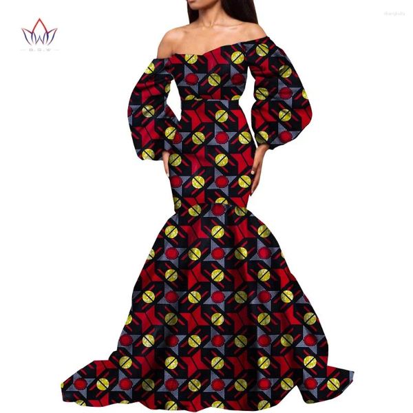 Etnik Giyim Dashiki Afrika Elbiseleri Kadınlar İçin Günlük Partisi Düğün Kat uzunluğu Uzun Puf Sleeve Bandeau Elbise KG1092