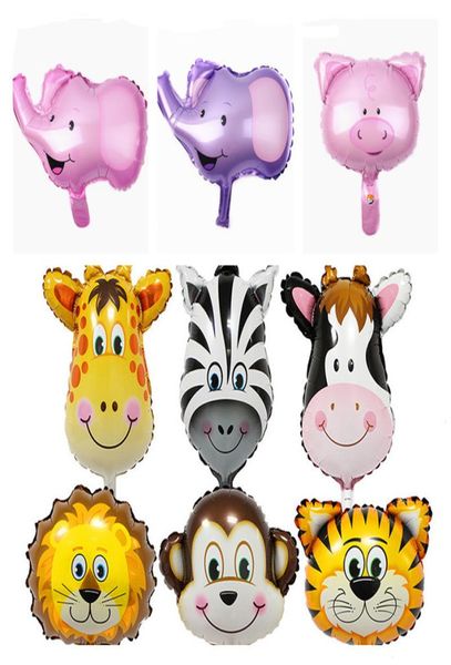 Mini testa di animale Palloncini foil mongolfiera gonfiabile decorazioni per feste di buon compleanno per bambini forniture per feste baby shower4196477