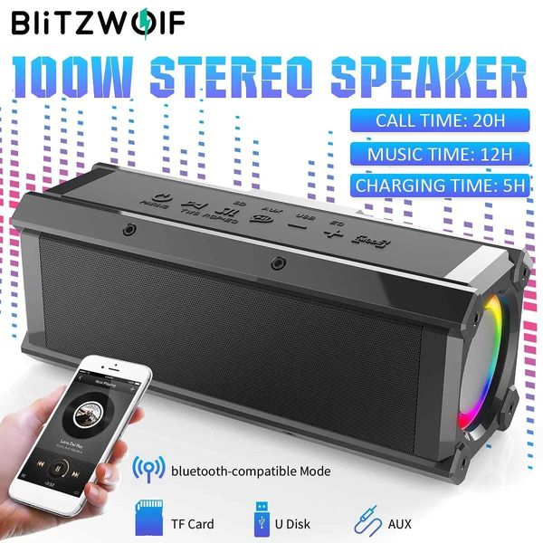 Динамики BlitzWolf BWWA3, 100 Вт, Bluetooth-совместимый динамик, четыре драйвера, двойная диафрагма, глубокие басы, RGB-подсветка, TWS, 5000 мАч, уличные динамики