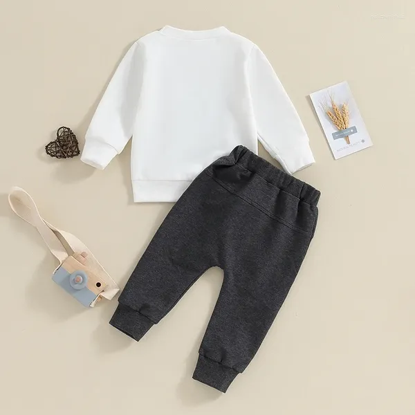 Conjuntos de roupas bebê menino aniversário outfits coroa carta impressão manga longa moletom com cordão calças conjunto 2pcs treino infantil