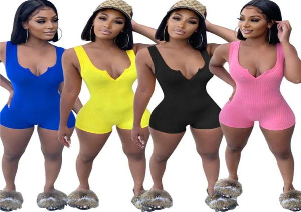 Mulheres Bodysuit Macacões Macacões Meninas Peça Shorts Calças Verão Sem Mangas V Neck Roupas Skinny Onesies Night Club Party Outfits4258126