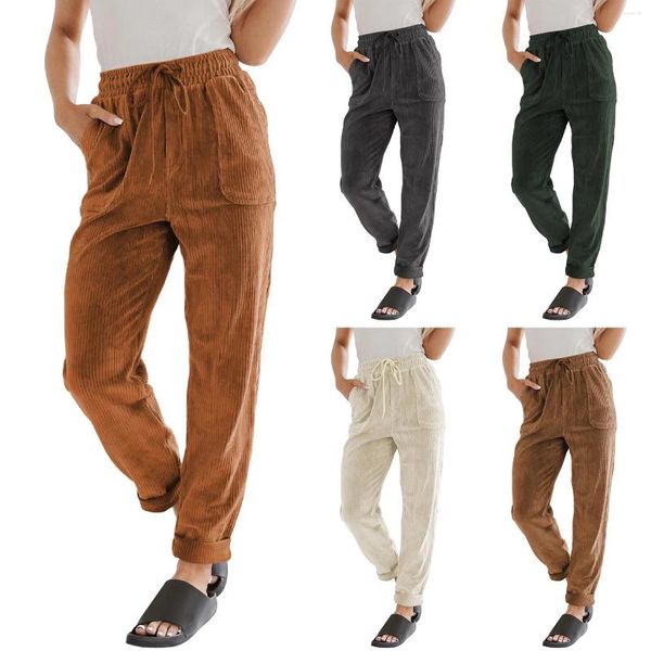 Pantaloni da donna Pantaloni sportivi da donna cargo in velluto a coste tinta unita con coulisse Pantaloni alti da donna casual