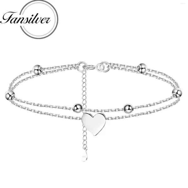 Cavigliere Fansilver Braccialetti alla caviglia in argento sterling 925 per le donne Cavigliera con perline a forma di cuore Catena delicata a strati Gioielli da spiaggia regolabili