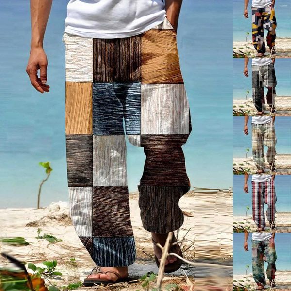 Männer Hosen Hosen Sommer Strand Kordelzug Elastische Taille 3D Druck Streifen Schlafzimmer Mit Indoor Boy Outdoor Band 13