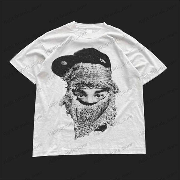 Erkek Tişörtler Grunge Punk Estetik Hip Hop Gotik Saf Pamuk T-Shirt Sıradan Gevşek O yaka Giysileri Y2K Harajuku Vintage Maskeli Adam Baskı Üstleri T240122