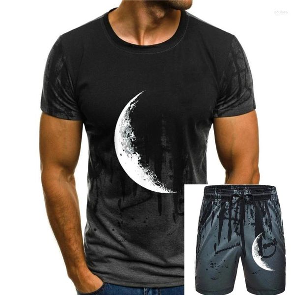 Fatos de treino masculino preto brilhante lua camiseta metade S-3Xl eua algodão estilo verão camiseta