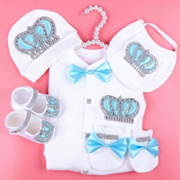 Menino bebê macacão de algodão roupas de bebê recém-nascido menino 03 meses strass coroa jurken cor branca jurkje pijamas conjunto para meninos 4883053