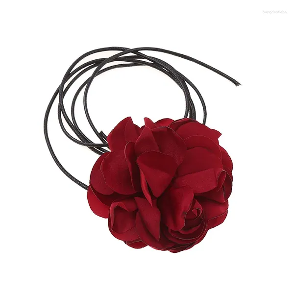 Gargantilha romântico gótico preto rosa colar para mulheres senhoras elegante branco vermelho flor ajustável festa de casamento jóias atacado