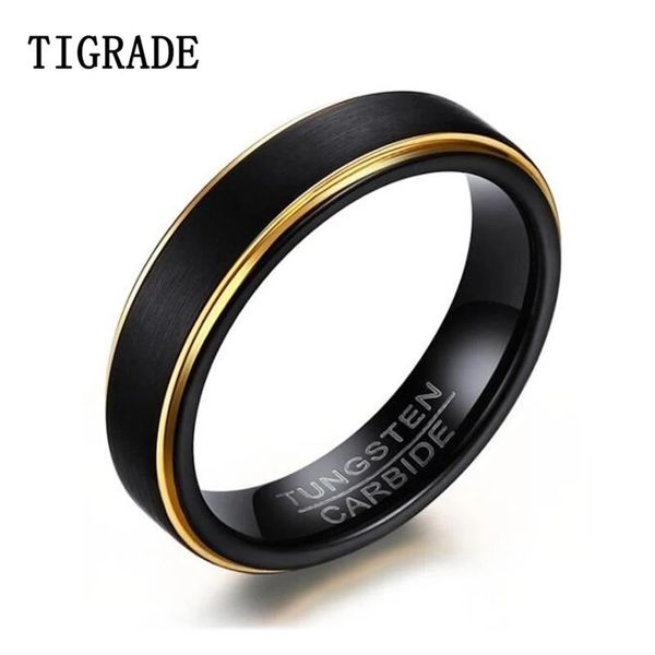 Bandas Tigrade Preto Anel de Tungstênio Homens Escovado com Borda de Cor de Ouro Carboneto de Noivado Anéis Jóias Matte Unisex Casamento Anillos Band