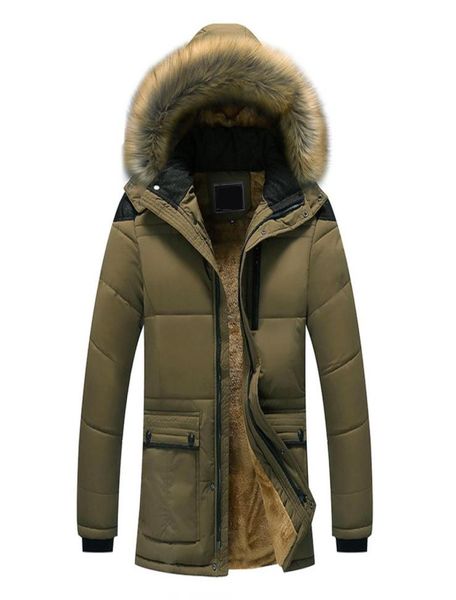 Plus size 5x gola de pele com capuz jaqueta de inverno dos homens moda quente forro de lã homem outerwear casaco à prova de vento masculino parkas casaco 8j07059034942