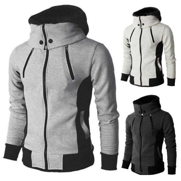 Kapuzenjacke, Wintermode, für Herren, Rollkragen, Langarm, Taschen, Kapuzenpullover, warme Jacke, X07103179565