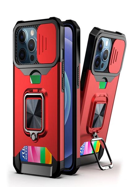 Hybrid-Kickstand-Ringhüllen für iPhone 7 8 Plus X XS XR 11 Pro Max 12 Mini 13 14 Armor Rugged Shield Case mit Kartensteckplatz Telefonabdeckung2537841
