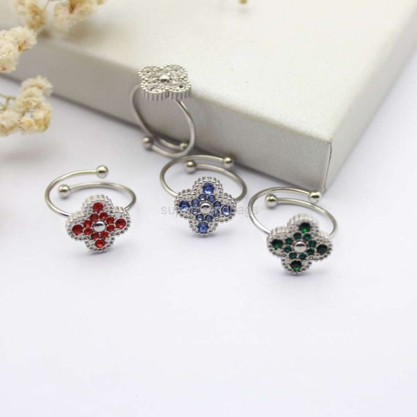 Moda jóias trevo aço inoxidável cheio de diamante trevo anel luz luxo e moda flor nicho jóias acessórios high-end