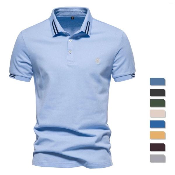 Polos masculinos algodão verão polo homens sólido girafa bordado camisas de manga curta para moda gola mens