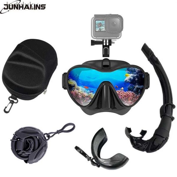 Dalış maskeleri yeni şnorkel seti kuru üst anti sis hd aqua dalış gözlükleri yetişkin dalış sualtı gözlükleri şnorkel maskesi ile gopro mountl240122