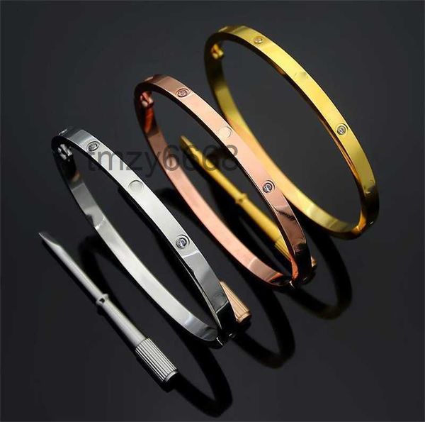 4 mm sottile 6 ° braccialetto in acciaio al titanio designer donna uomo braccialetto braccialetti argento oro rosa cacciavite chiodo coppia gioielli dimensione 16 17 18 19 cm LANP