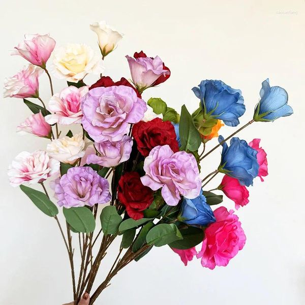 Fiori decorativi 5 teste Simulazione Eustoma Stile coreano Decorazione della festa nuziale Fiori finti Po Puntelli Decorazioni per la tavola del soggiorno di casa