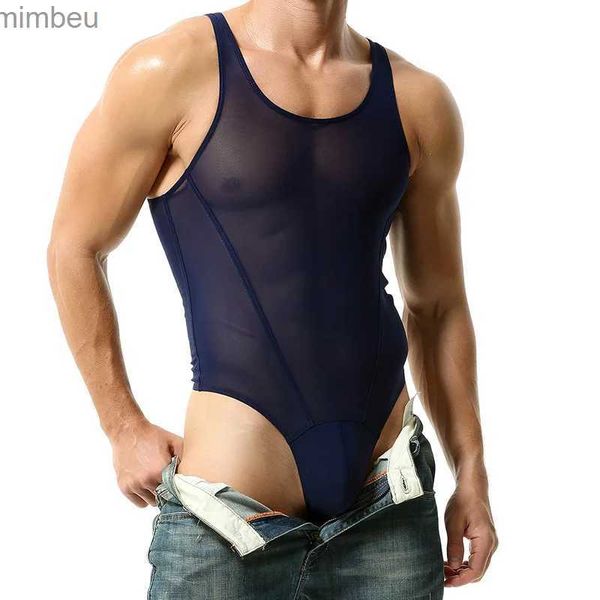 Sexy Set Herren Sexy Body Tanga Trikots Tank Tops Gym Singlet Muskel Weste Unterwäsche Ärmellose Trägerhose Atmungsaktives Mesh Sexy OverallL240122