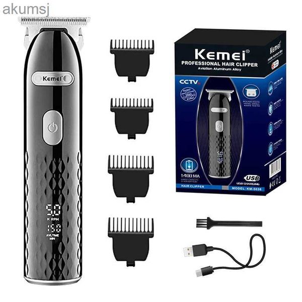 Máquina de cortar cabelo profissional kemei, máquina de cortar cabelo com carregamento usb, elétrica, display lcd, recarregável, máquina de barba yq240122