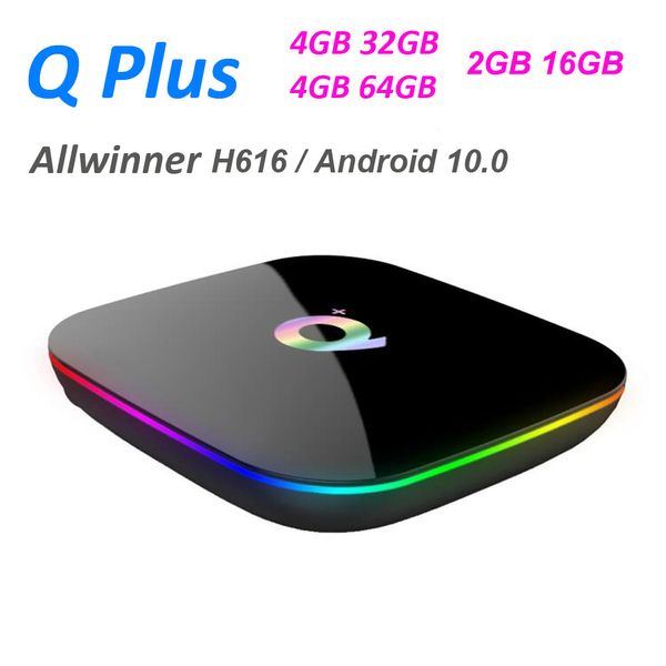 Q Plus TV Box Android 10.0 AllwinnerH616 6K Quad Core 2/4+16/32/64GB Supporto Wifi HD2.0 con telecomando