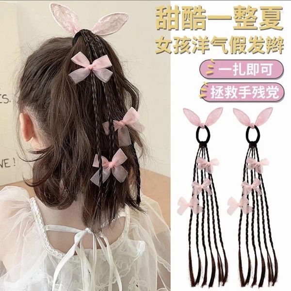 Accessori per capelli Parrucca per bambini Fiocco per bambino Ornamento per nodo Copricapo per ragazza in stile straniero con coda di cavallo alta Fascia per capelli con torsioni di pasta fritta