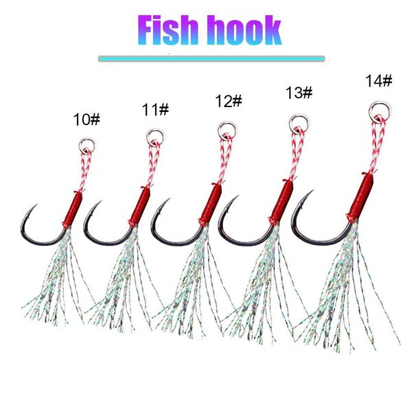 Ganchos de pesca 100pcsbox Cast Jig Assist Hook Slow Jigging Lure Bass farpado amarrando anzol com pena mar 240119 Drop Delivery Spo Dhuwq