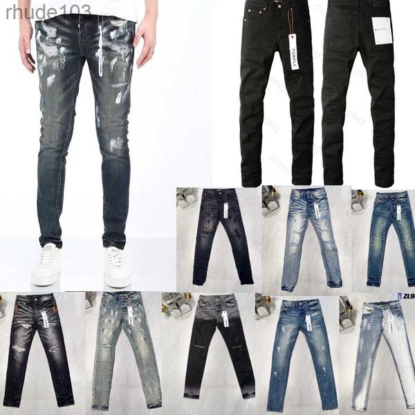 Lila Jeans Herren Designer Distressed Black Ripped Biker Slim Fit Motorrad Biker Hose für Herren Mode Herren Design Streetwear Größe 29-40. 9SS4