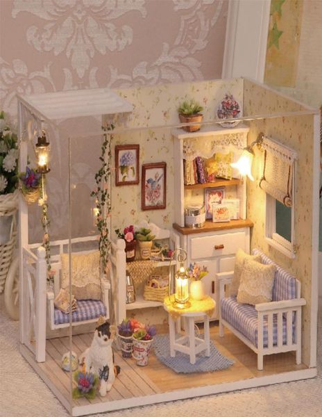 WholeDoll House Diy miniatura quebra-cabeça de madeira 3D casa de bonecas miniaturas móveis casa boneca para presente de aniversário brinquedos H131714513