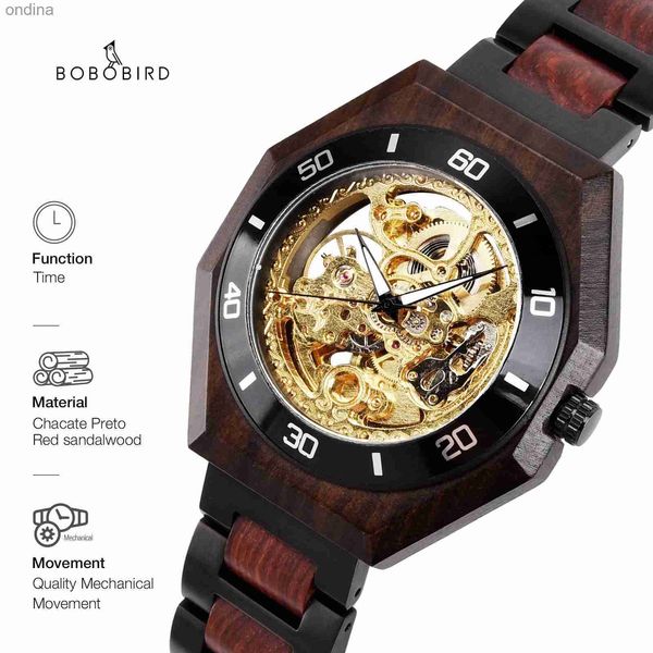 Andere BOBO BIRD Holz für Männer automatische mechanische Leuchtzeiger Uhr Luxus Chronograph individuelle Geschenkbox YQ240122