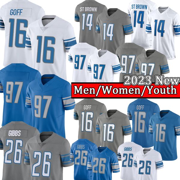 Jared Goff Amon Ra St Brown Camisas de Futebol Barry Sanders Homens Costurados Juventude Kid Jersey