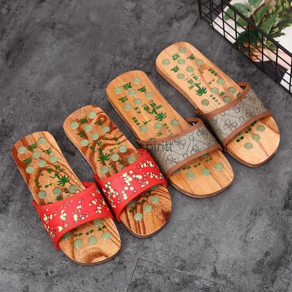 Ev Ayakkabıları Ahşap Sandles Geta Kadınlar ve Erkek Düz Topuk Noktası Masajı Japonya Geta Get Renk Yaz Terlik Ev Ayakkabıları YQ240122