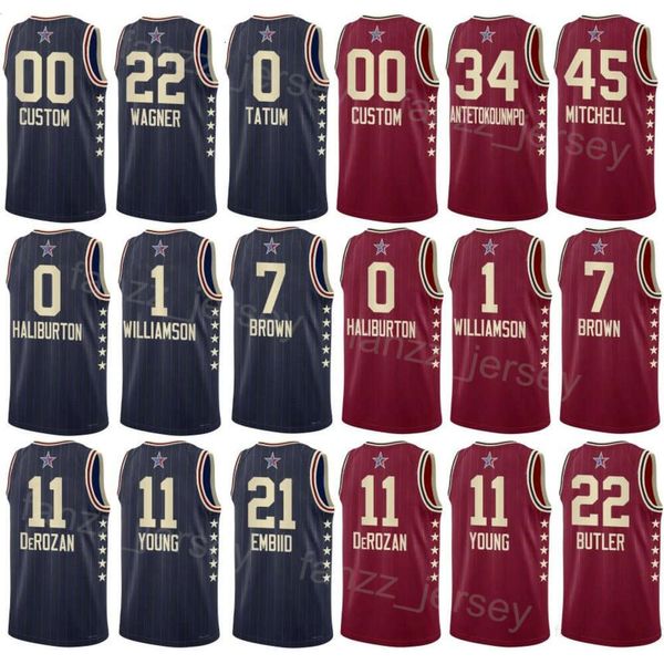 Impresso 2024 Basquete All-Star Jalen Brunson Jerseys 11 Julius Randle 30 Mikal Bridges 1 Derrick White 9 LaMelo Ball 1 Jrue Holiday 4 Zion 1 Franz Wagner Azul Marinho Vermelho