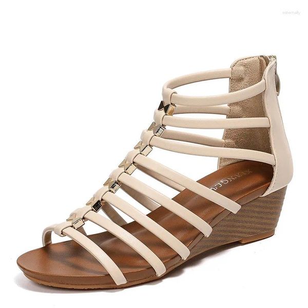 Сандалии, римские шлепанцы, ботинки из искусственной кожи на высоком каблуке, модная повседневная женская обувь на каблуке, одиночная обувь, летнее платье на танкетке, BM105
