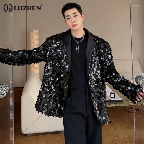 Мужские костюмы LUZHEN 2024 Осень Высокое качество Модный дизайн с блестками Элегантный повседневный пиджак Корейский модный костюм Пальто 76fe1e