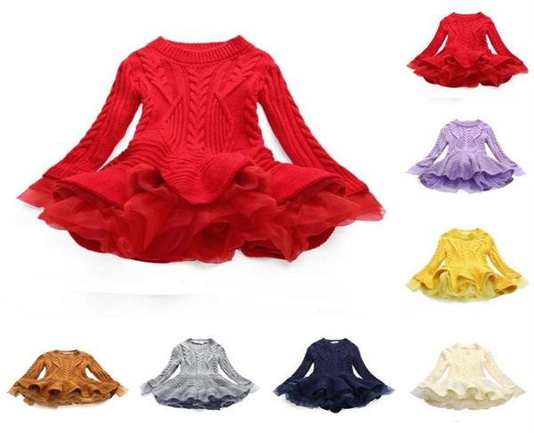 Vestidos suéter de malha para bebês meninas, vestido tutu infantil, outono inverno, grosso, quente, princesa, pulôver, vestido 312k2853095