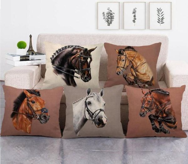 Almofada decorativa padrão animal fronha decoração simples vento conjunto arte restaurar formas antigas cabeça de cavalo linho case9412022