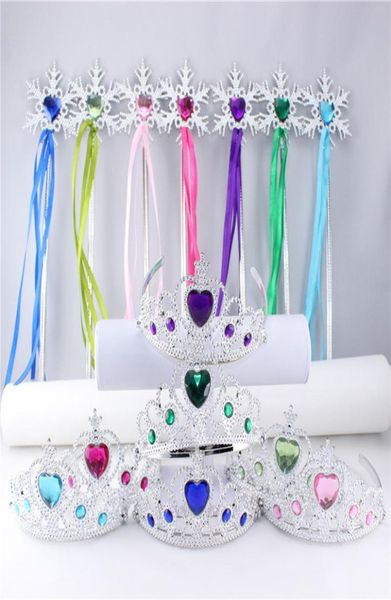 Schneeflocken-Band, Zauberstäbe, Kronen-Set, Feenstab, Mädchen, Weihnachtsfeier, Schneeflocke, Edelsteinstäbe, Zauberstäbe, Stirnband, Krone, Tiara, bunt, IB3355621