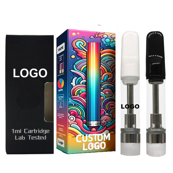 Carrinhos personalizados E-cigarro Vape Cartuchos 1ml 0.8ml 0.5ml Logotipo personalizado Bobina de cerâmica vazia 510 thread Atomizador Caixas de embalagem brilhantes Mylar Bags Vaporizador de óleo grosso