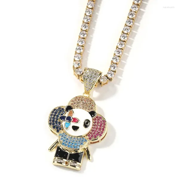 Anhänger Halsketten Hip Hop 5A CZ Stein Gepflastert Bling Iced Out Sunflower Panda Clown Anhänger Halskette Für Männer Rapper Schmuck drop