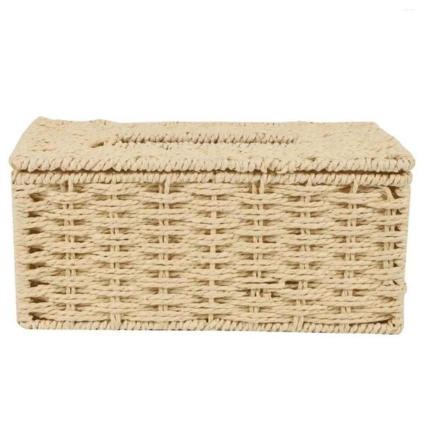 Organizzatore per auto Scatola per fazzoletti in rattan Custodia per tovaglioli vintage Custodia per disordine Contenitore per soggiorno Decorazione per scrivania Beige Drop Consegna Dhcmo