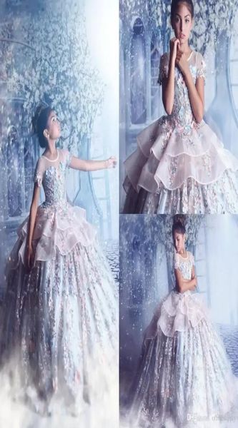 Prenses Çiçekler Küçük Kızlar Pageant Elbiseleri Couture Ball Roo Boncuk Boncuklar Düğün Elbise BC111038067633