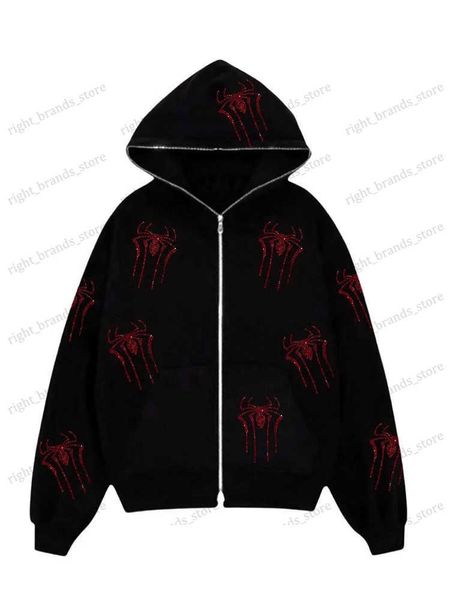 Herren Hoodies Sweatshirts GROSSE FÖRDERUNG Y2k Herbst/Winter Herren Spinne Strass Gedruckt Mode Strickjacke Mantel Europäischen und Amerikanischen Lose Zipper Pullover T240122