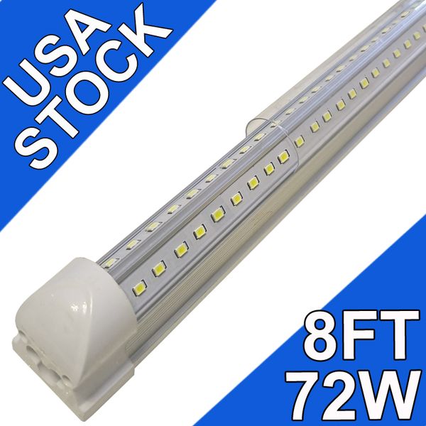 Lampada da negozio a LED da 8 piedi, 72W 7200LM 6500K, luci a tubo LED collegabili con copertura trasparente, illuminazione a LED T8 integrata a forma di V, plafoniere a LED per officina garage usastock