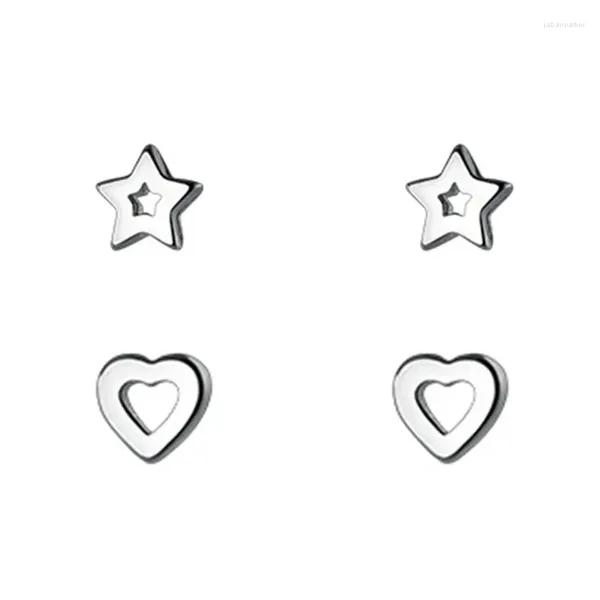 Orecchini a bottone Piccoli regali delicati geometrici in argento sterling 925 con cuore cavo vuoto e stella per ragazze
