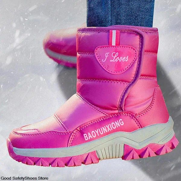 Stivali Bambini Scarpe invernali impermeabili da neve per ragazze Stivaletti con plateau antiscivolo in cotone rosa per bambini