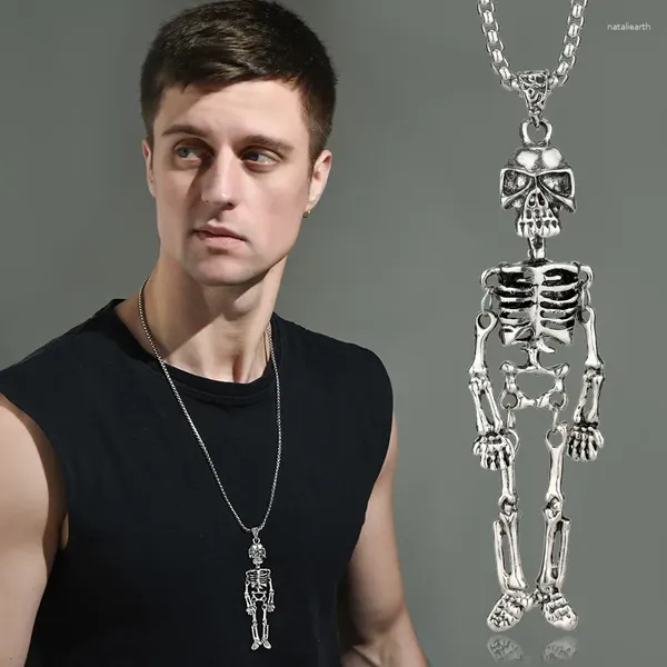 Collane con ciondolo Fantastica collana di scheletro intero grande per uomo Arti in metallo Mobile divertente stile punk Accessorio hip-hop Regalo di Halloween