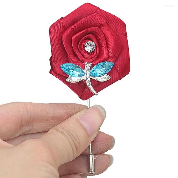 Hochzeit Blumen Satin Pin Knopfloch Kristall Schmetterling Corsagen Boutonnieres Bräutigam Herren Anzug Brosche Party XH1807