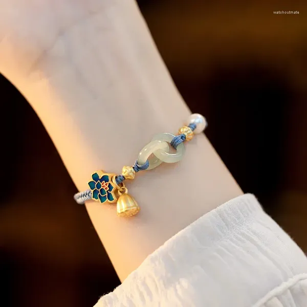 Charm-Armbänder, ineinandergreifendes Sicherheitsverschluss-Armband, Mädchen-Ins-Nischen-Design, ein Jade-Perlen-Handseil, gewebtes Geschenk