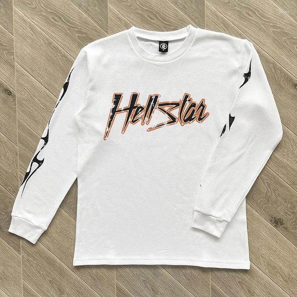 Camisetas masculinas Hell As Star Studios 8 Camiseta de manga comprida com textura em relevo em algodão puro